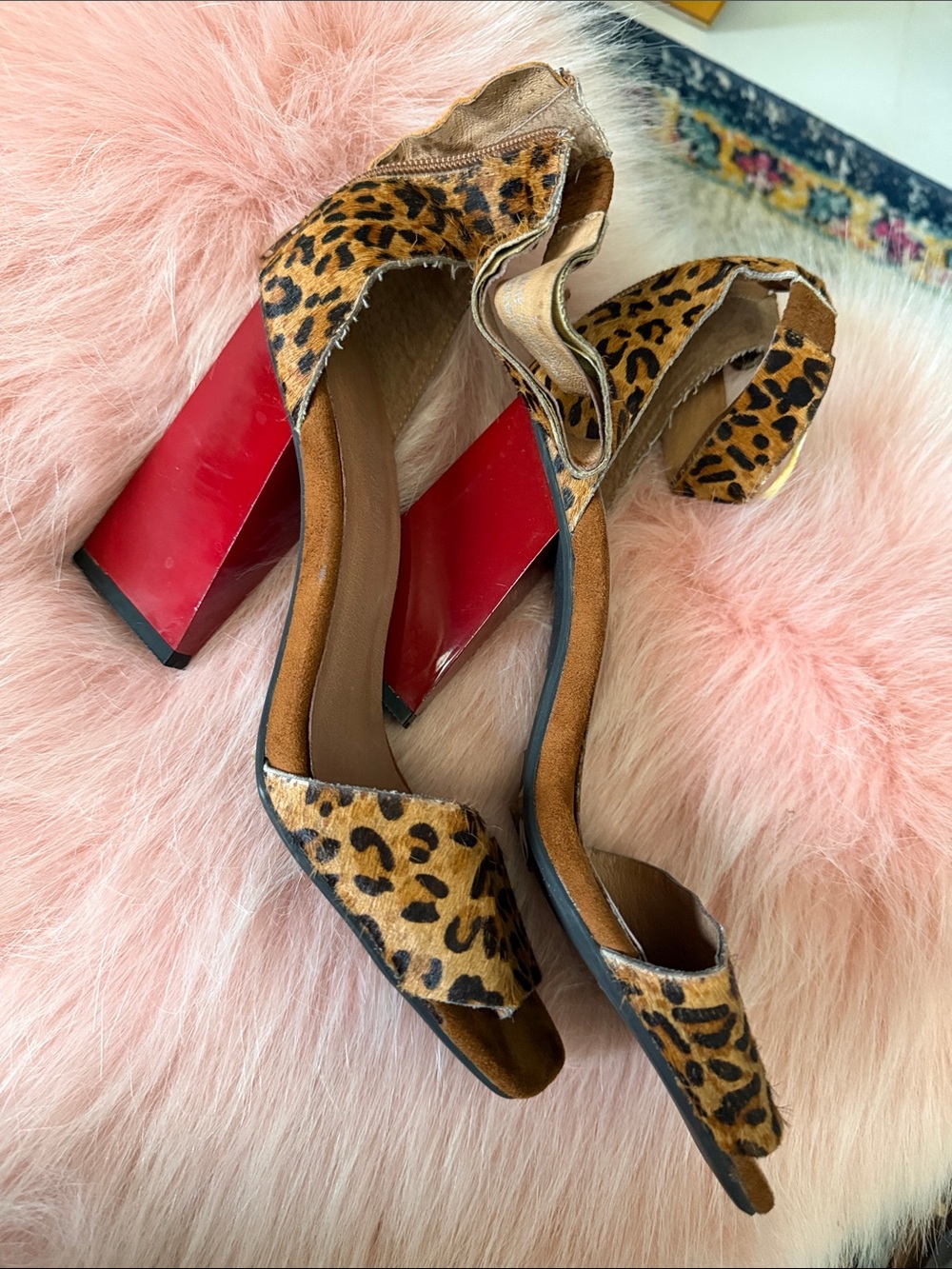 Jeffrey Campbell Leopard Print Sandals with Red Block Heel